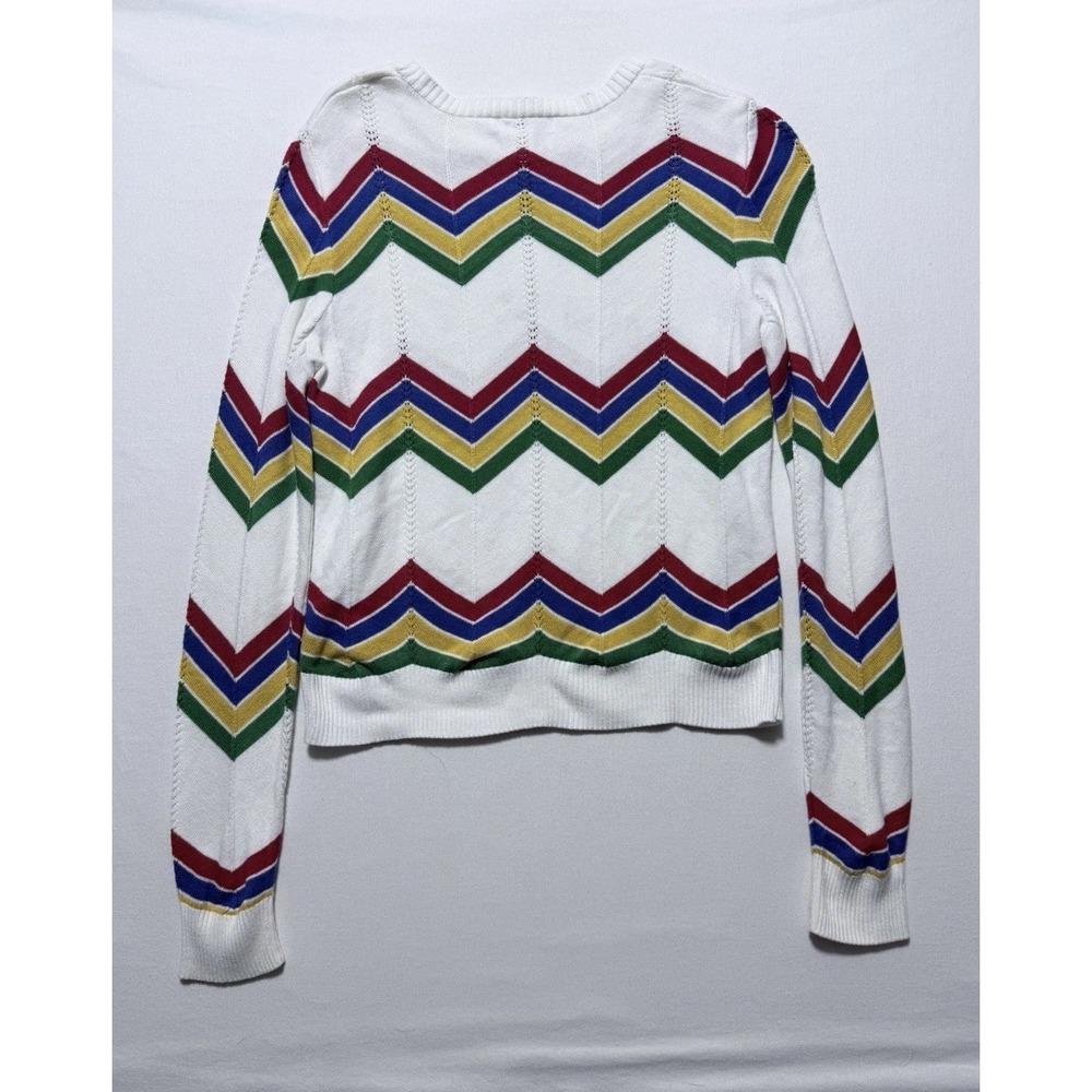 Forever 21 Rainbow Chevron Sweater Small White Colorful Knit Boho - Picture 4 of 10